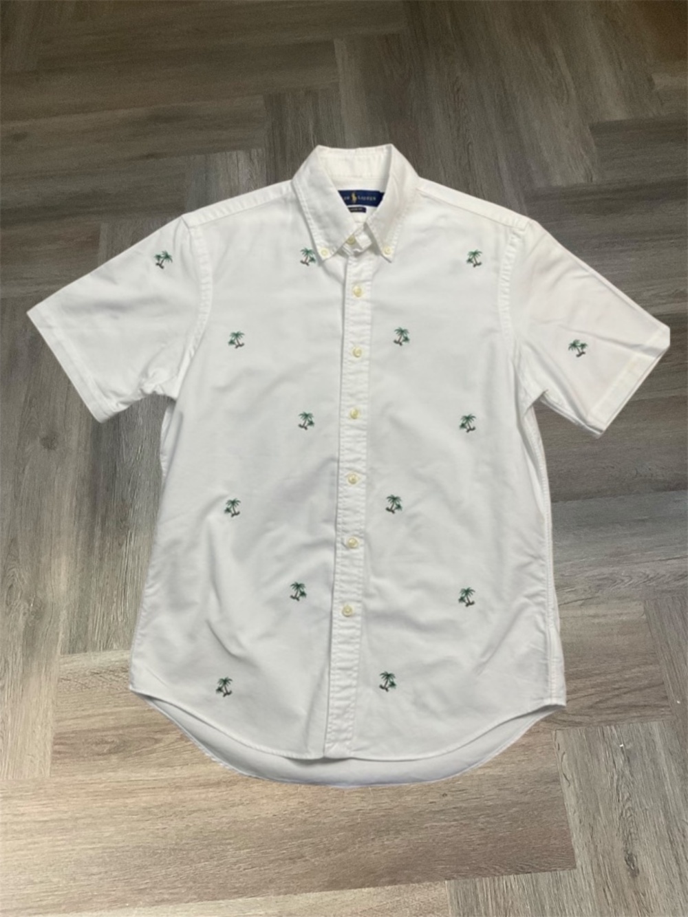 Ralph Lauren Palm Tree Embroidered Short Sleeve Classic Shirt Mens Small‎ White